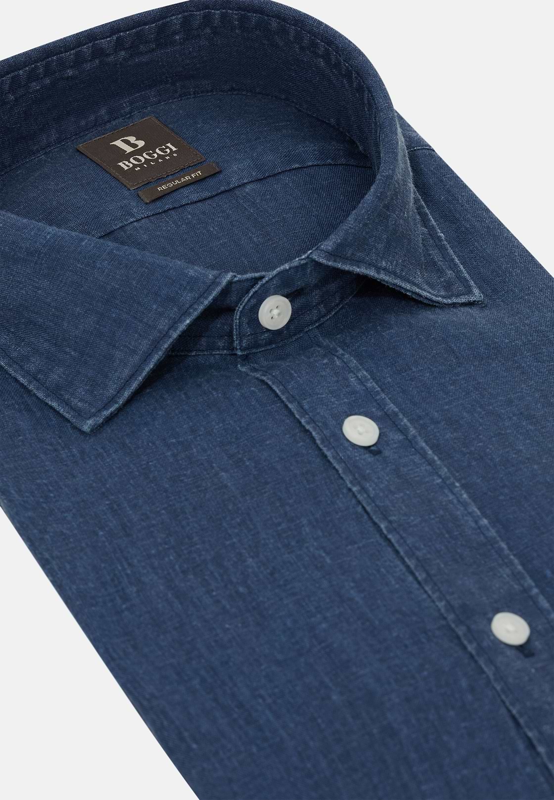 Camicia In Lino Regular Fit, Navy, hi-res