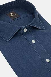 Camicia In Lino Regular Fit, Navy, hi-res