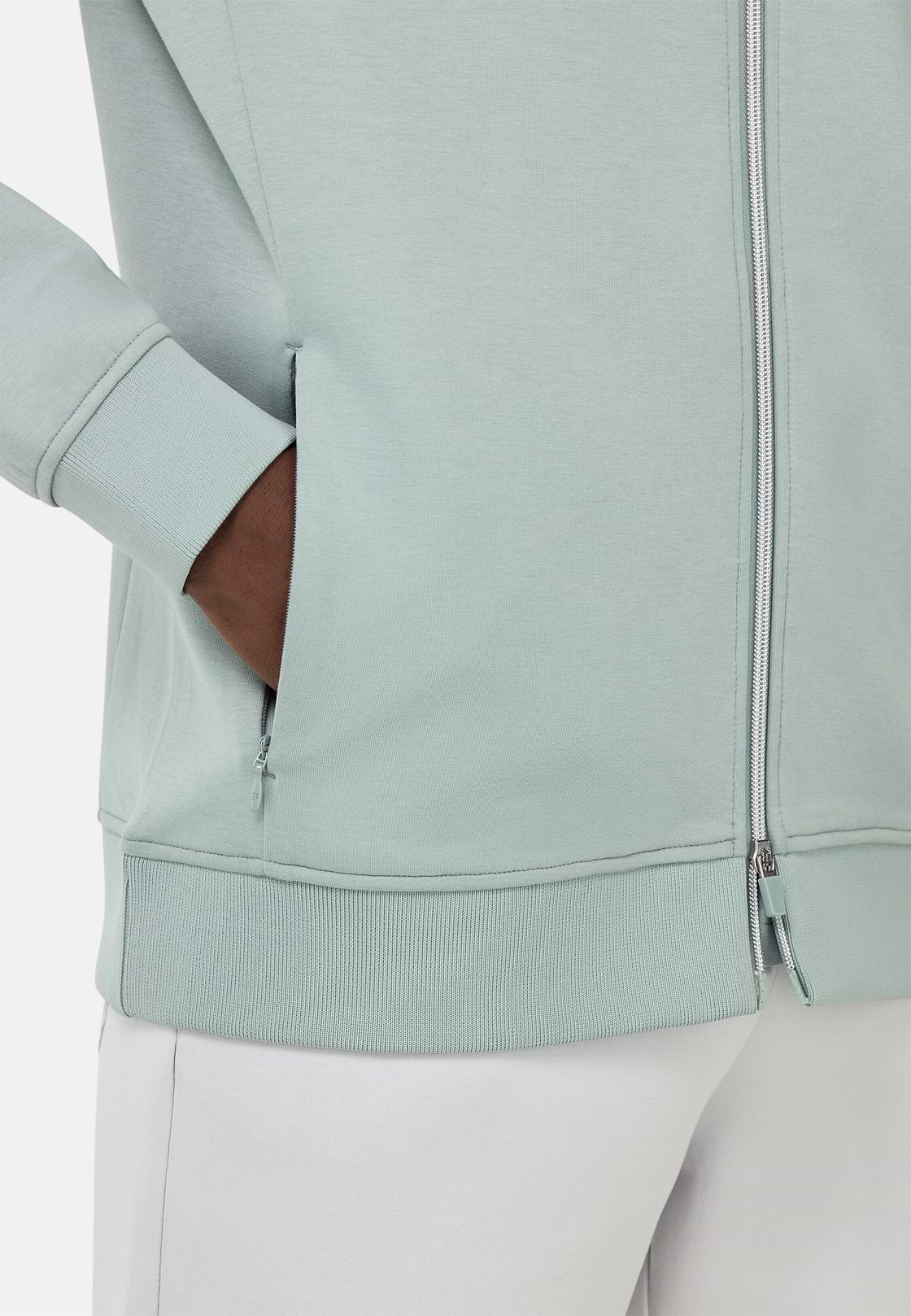 Sweat-Shirt Full Zip En Mélange Coton Et Scuba Léger, Vert Clair, hi-res