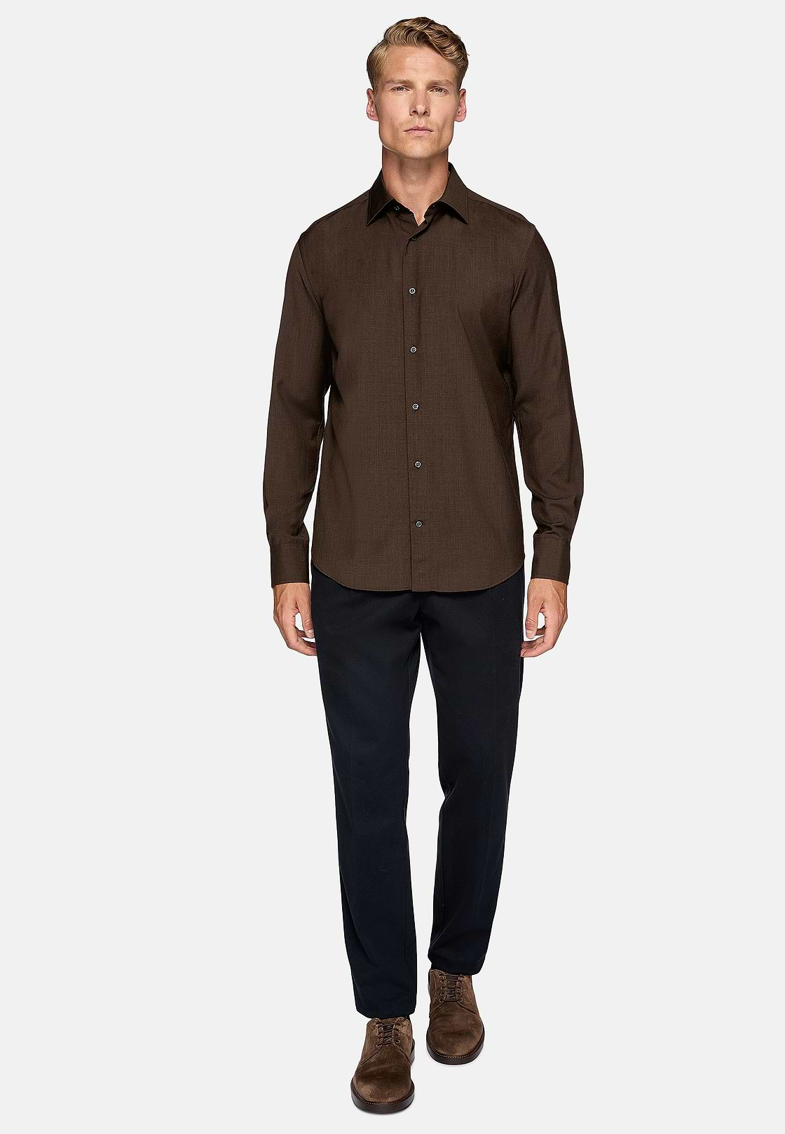 Regular Fit Wool Shirt, Brown, hi-res