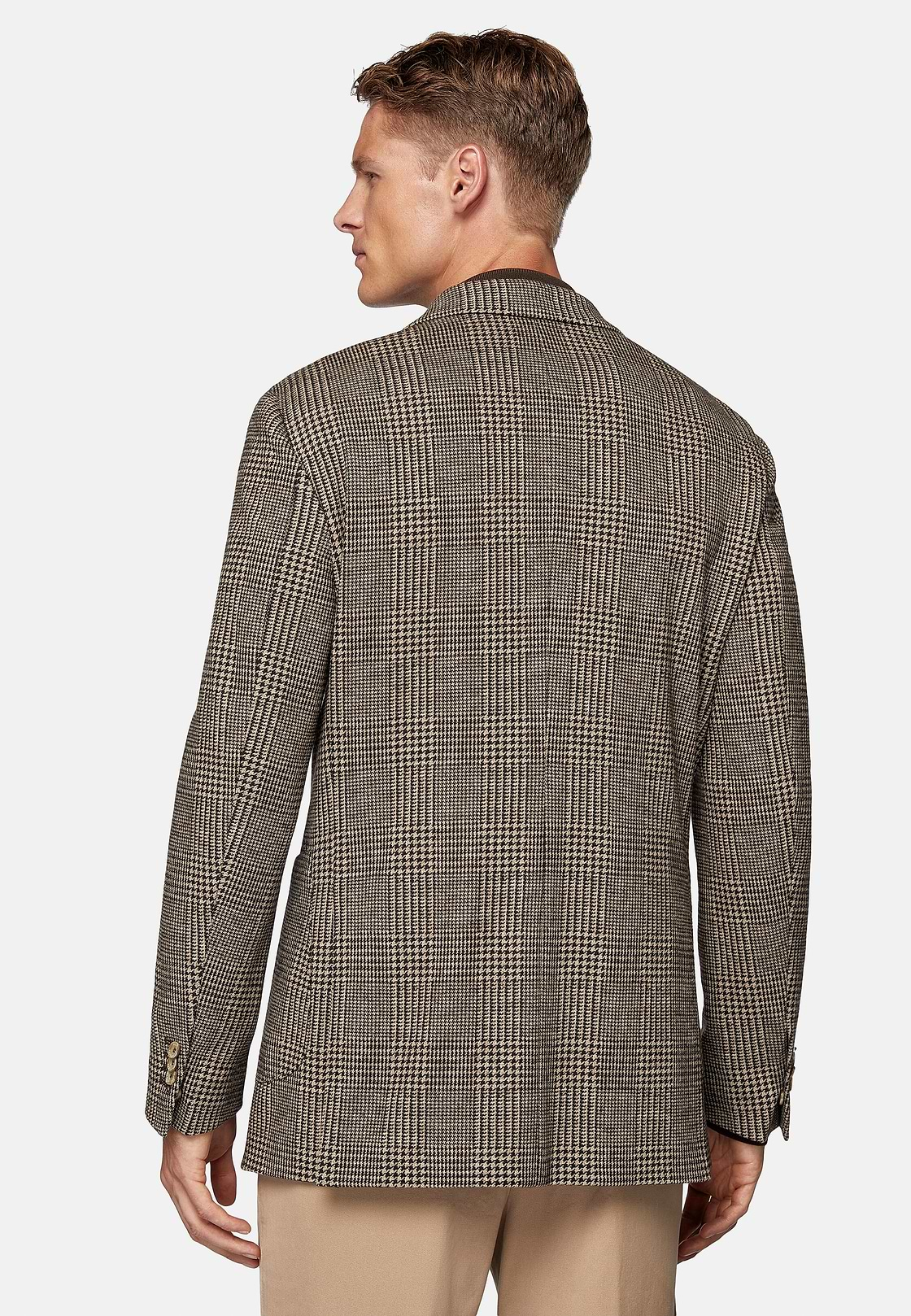 Brown Prince of Wales Check Cotton Blend Jacket, Brown, hi-res