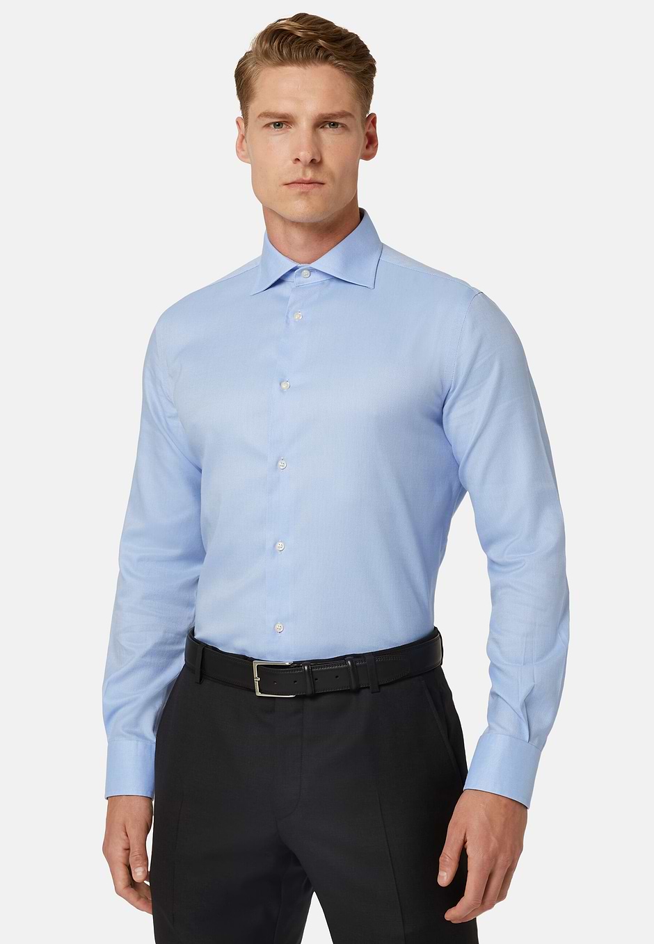 Chemise En Coton Dobby Regular Fit, Bleu clair, hi-res