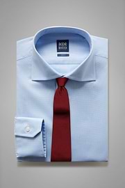 Camisa azul en algodón dobby slim fit, , thumb, 1