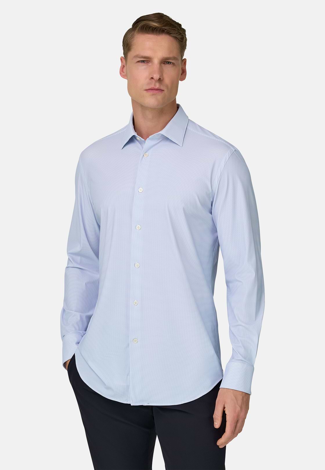 Hemd Aus Elastischem Nylon Slim Fit, Hellblau, hi-res, 1