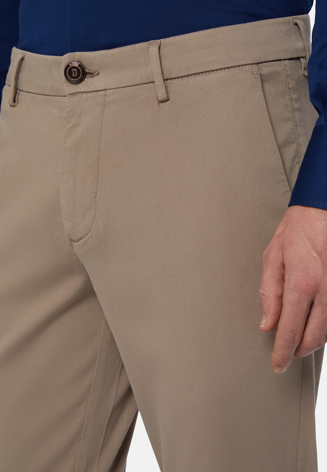 Stretch Cotton/Tencel Trousers, Taupe, hi-res