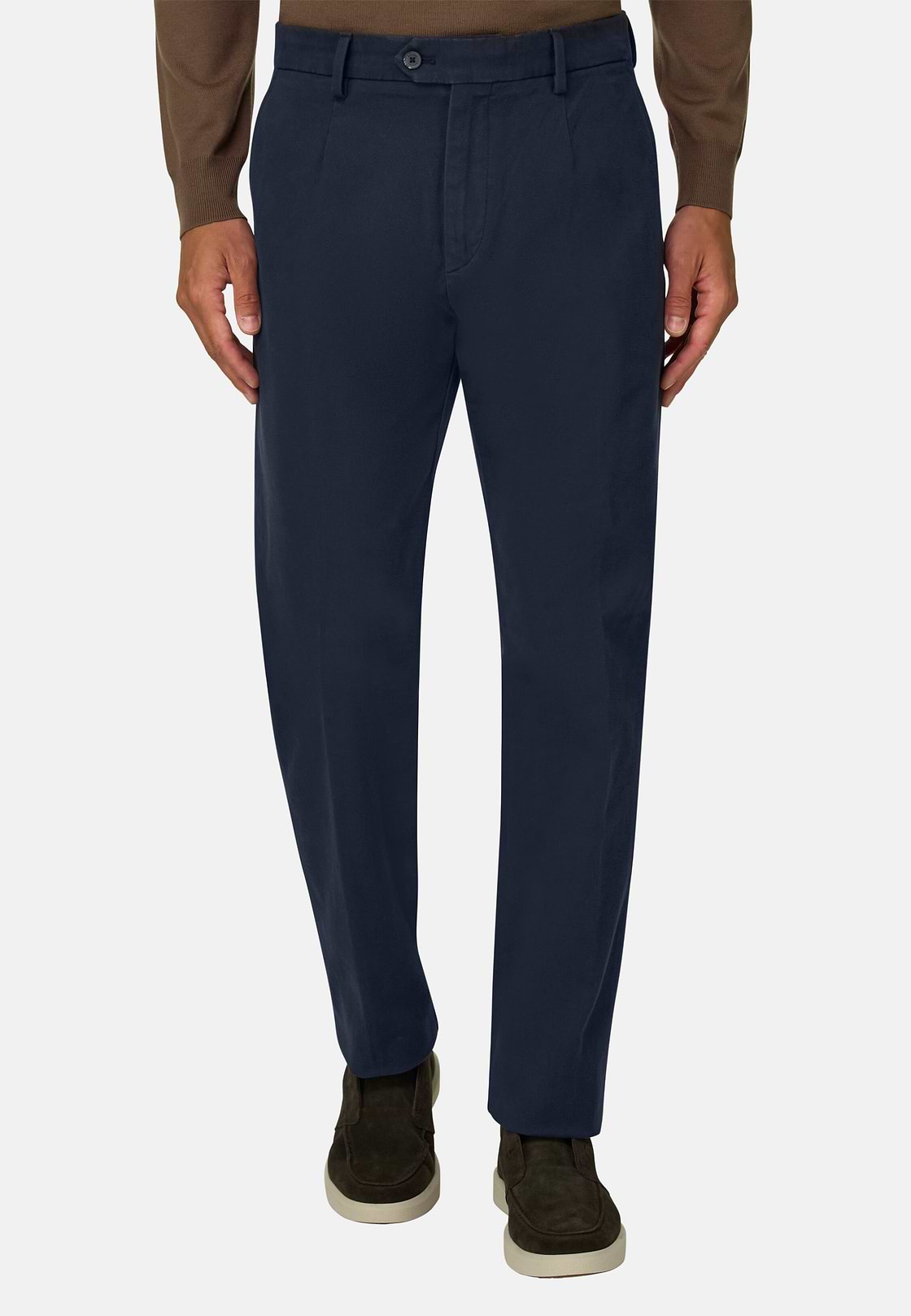 Trousers in Stretch Cotton, Navy blue, hi-res, 1