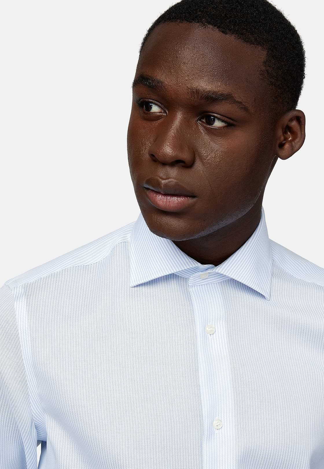 Chemise À Rayures En Coton Dobby Slim Fit, Bleu clair, hi-res