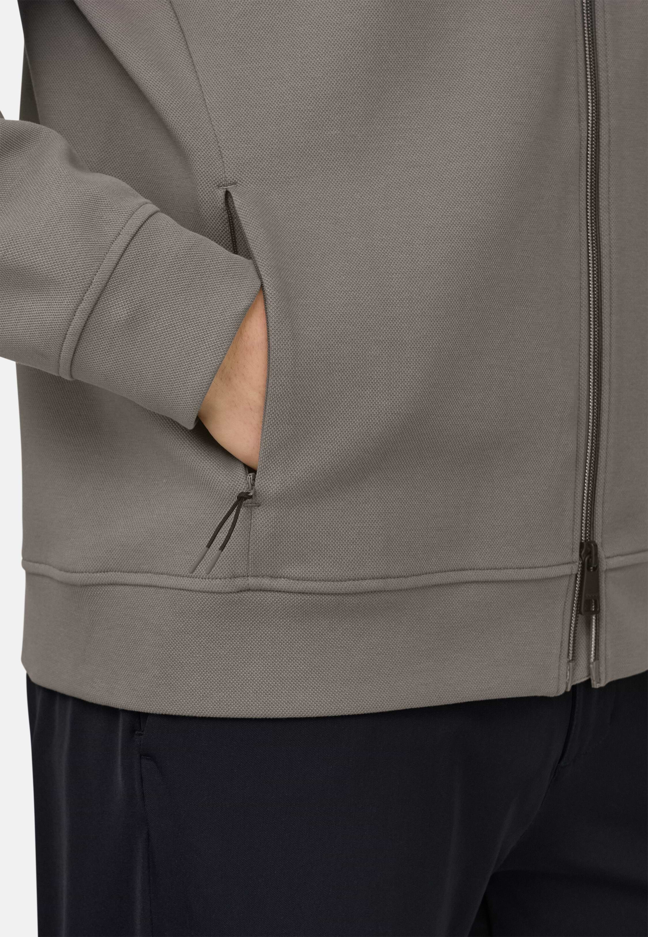 Men's Zipped Sweatshirt in Cotton Blend Scuba Piqué, Mud | Boggi
