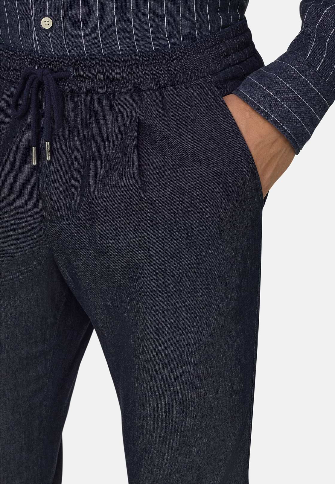 Pantaloni City In Cotone e Cupro, Navy, hi-res, 5