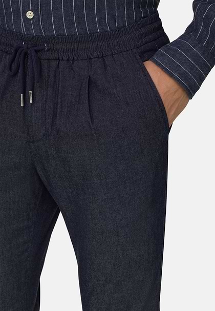 City Trousers in Cotton and Cupro, Navy blue, hi-res