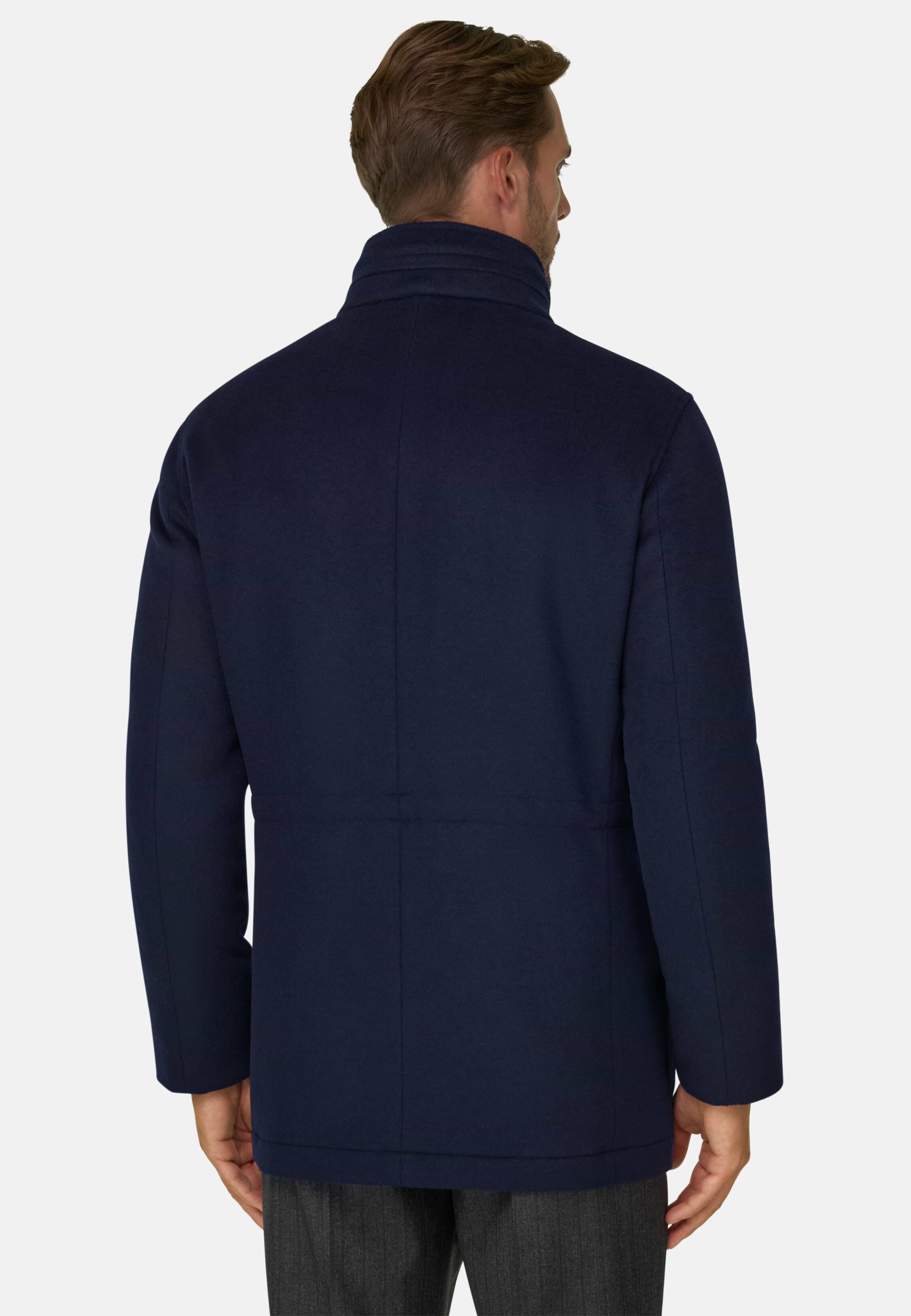 Car Coat Padded in Wool Cashmere, Navy blue, hi-res, 4