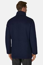 Car Coat Padded in Wool Cashmere, Navy blue, thumb, 4