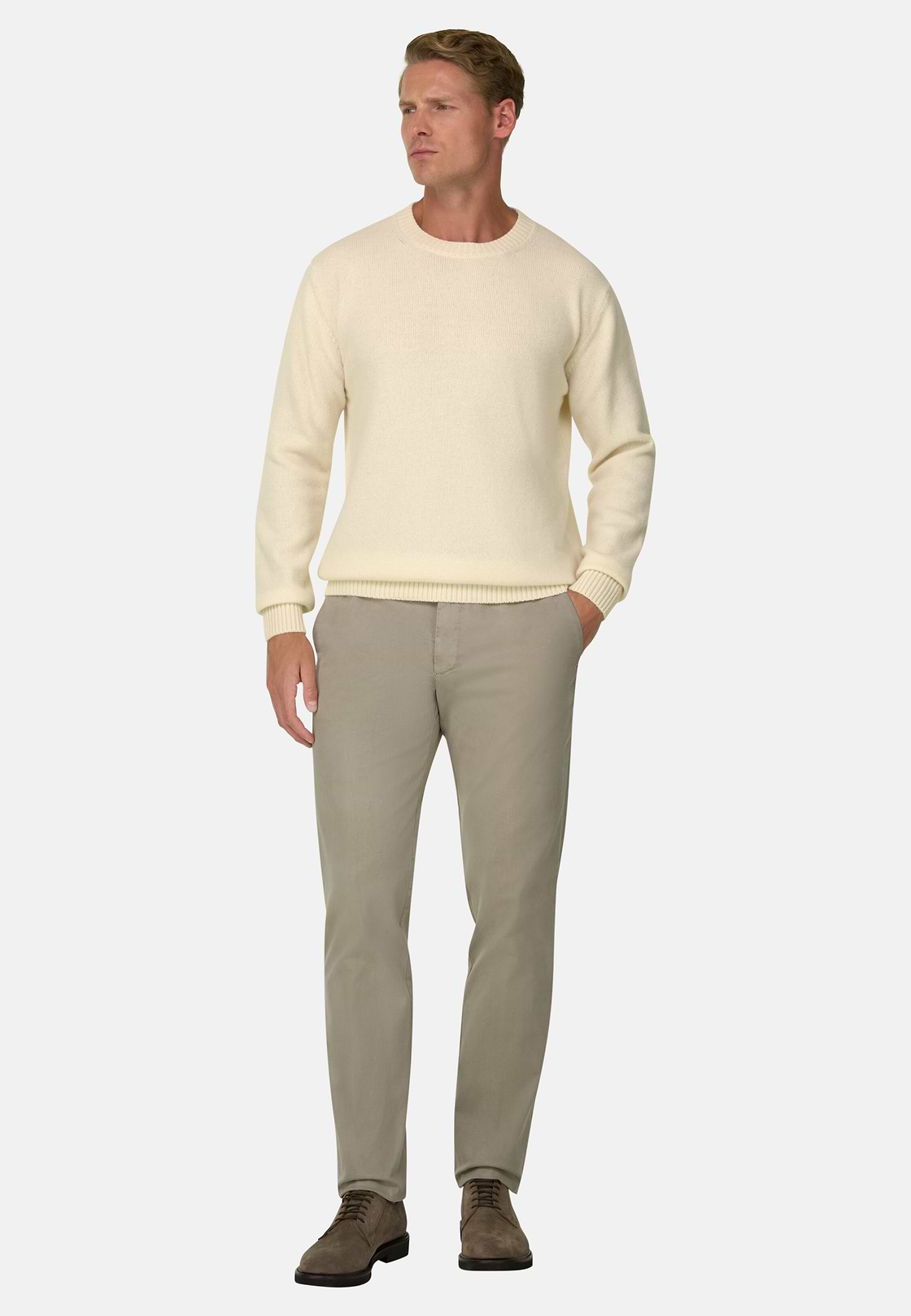 Crew Neck Jumper in Wool Blend, Offwhite, hi-res, 2