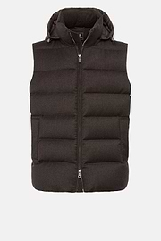 Gilet In Flanella Imbottito In Piuma Con Cappuccio, Marrone, hi-res