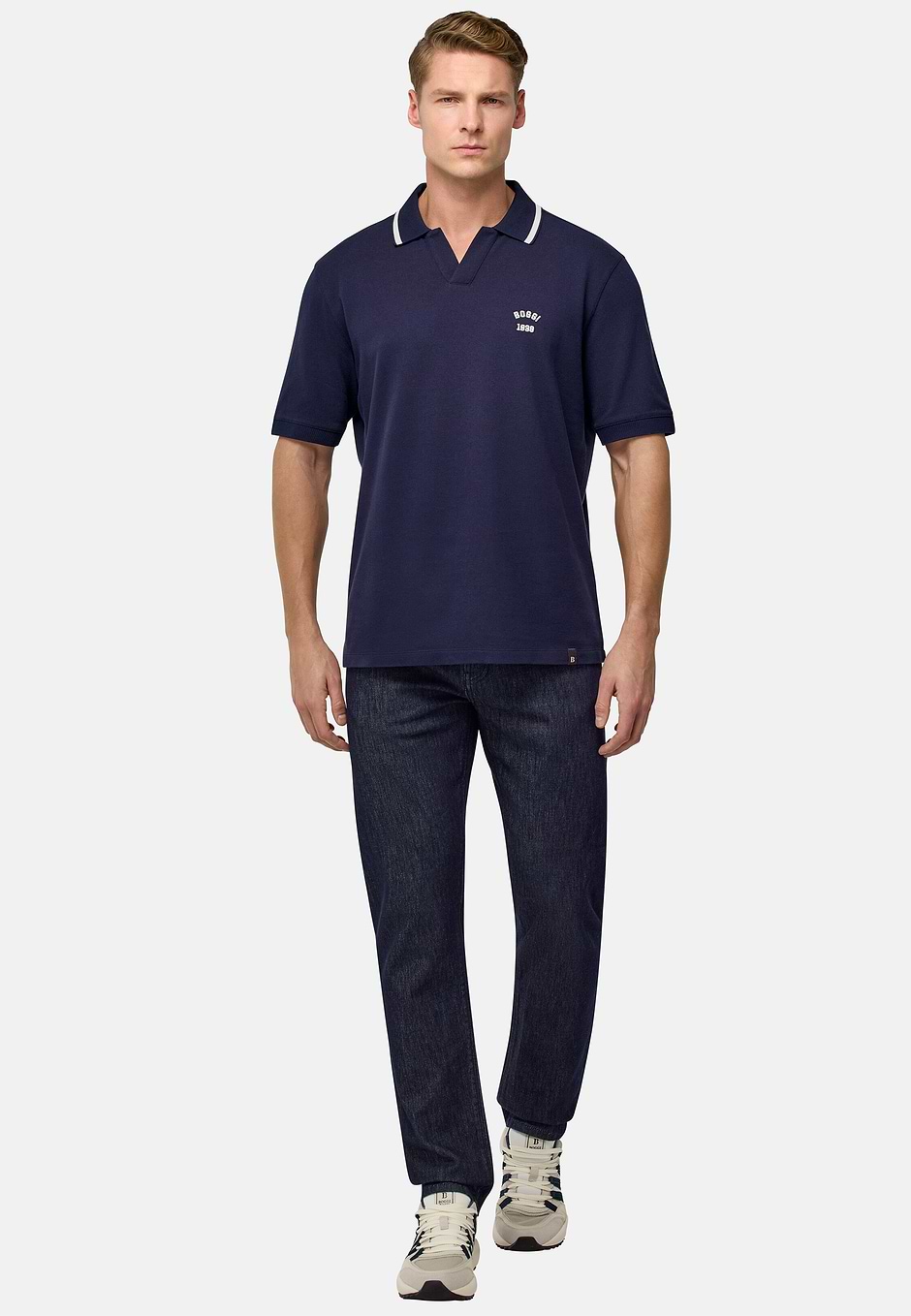 Cotton Piqué Polo Shirt, Navy blue, hi-res