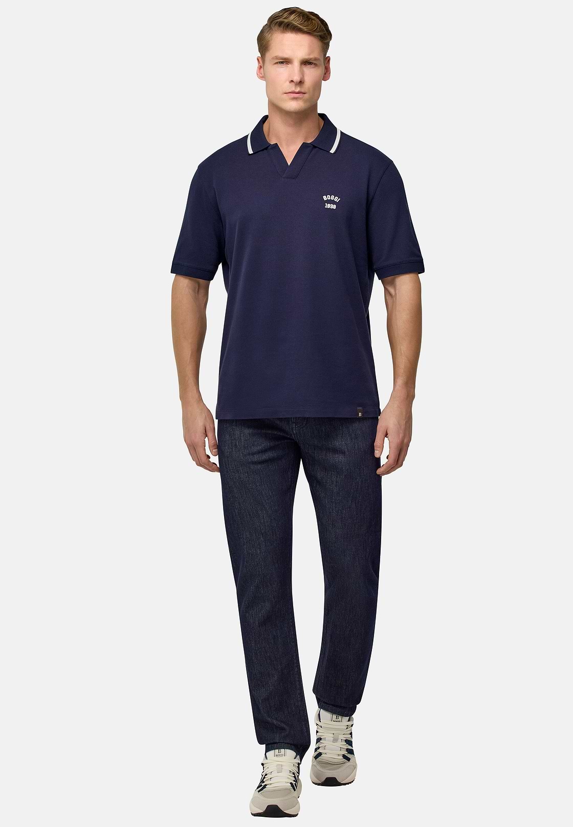 Polo En Piqué De Coton., bleu marine, hi-res