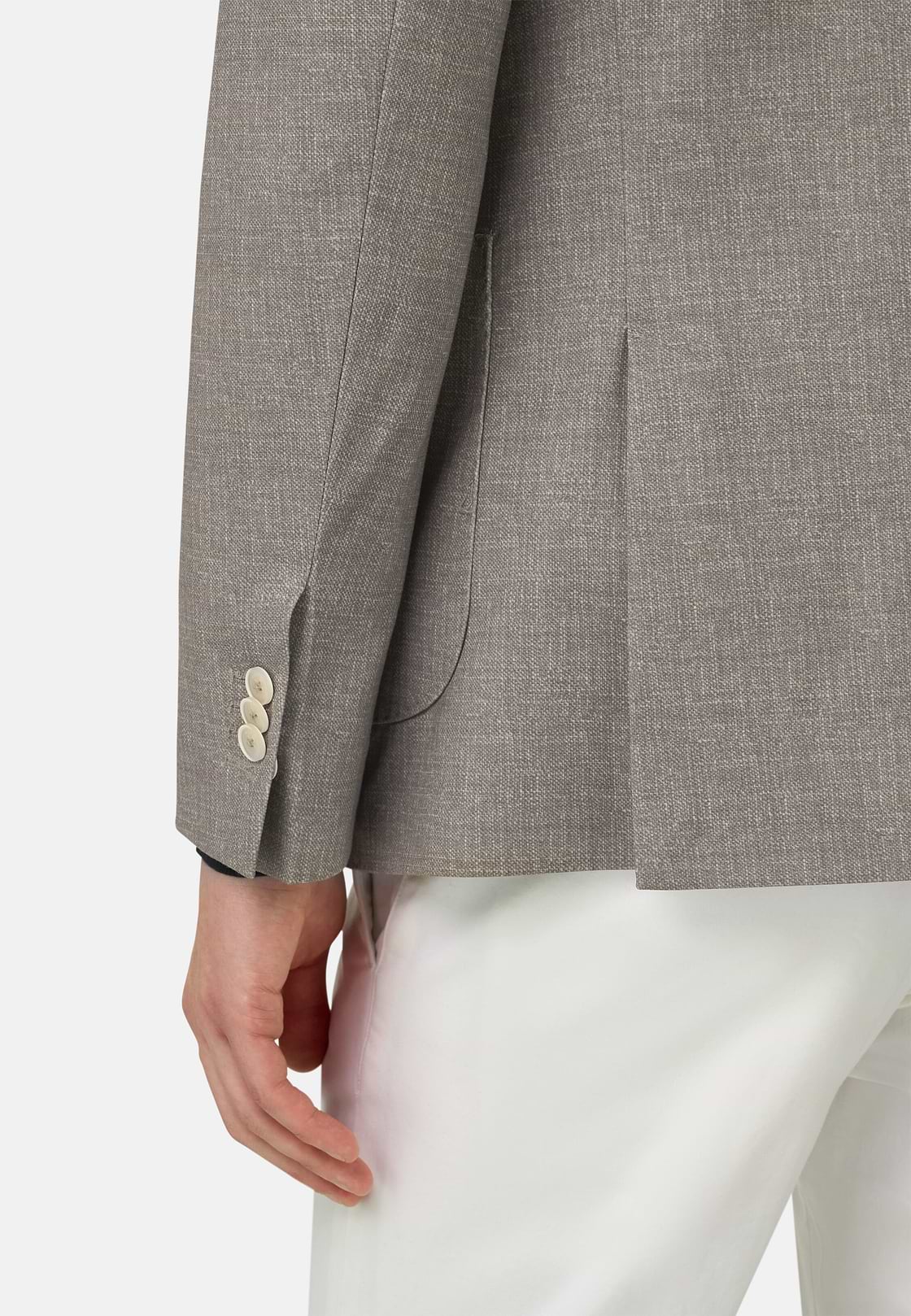 Micro Fancy Printed Cotton Blend Blazer, Light grey, hi-res, 4