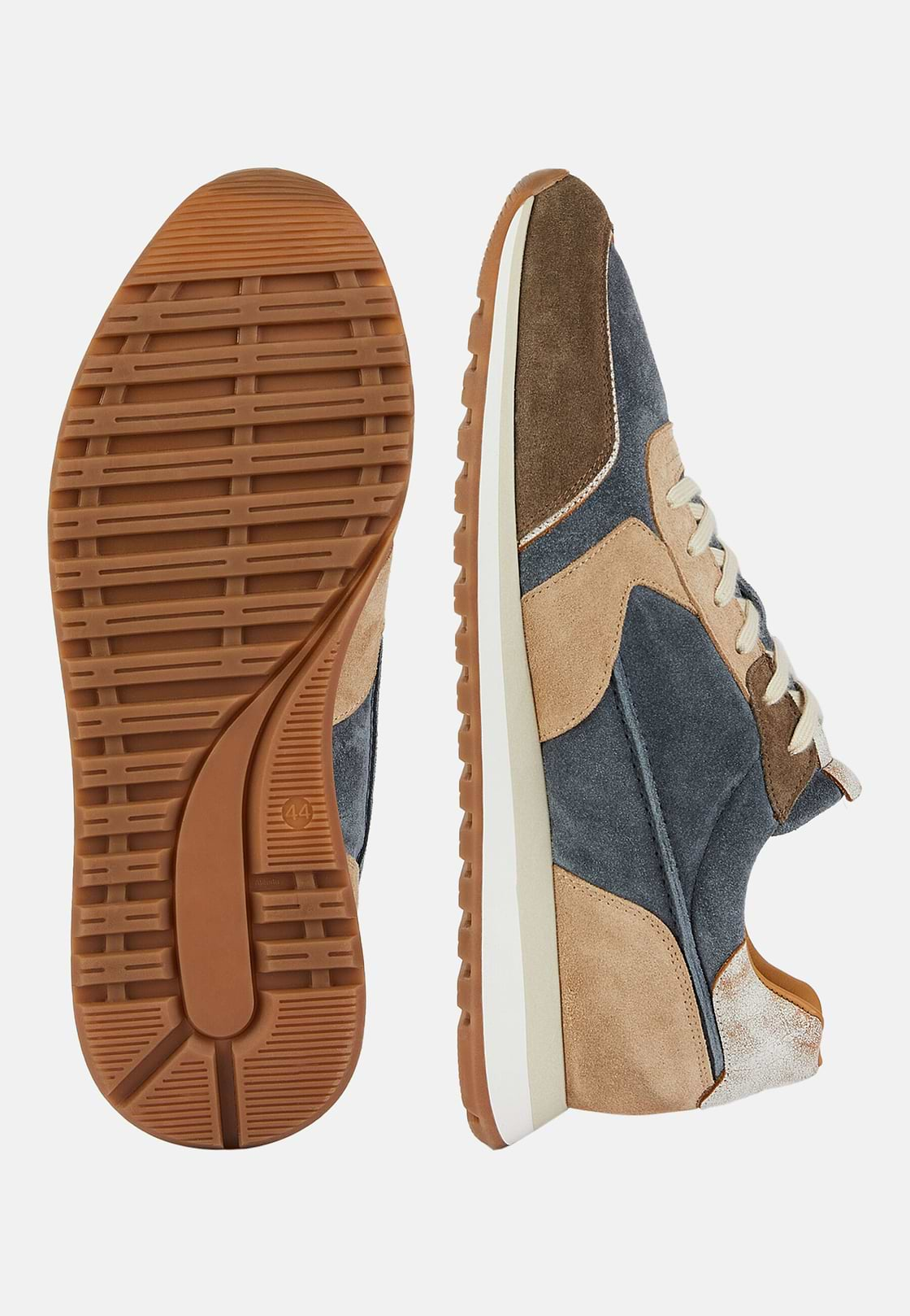 Sky Blue and Beige Suede Trainers, Medium Blue, hi-res