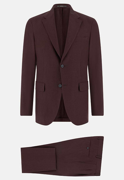 Pure Linen Suit, Burgundy, hi-res
