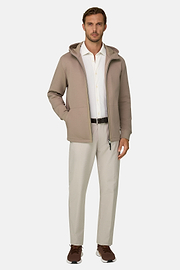 Felpa Full Zip Cappuccio in Misto Cotone Scuba B Tech, Beige, thumb, 2
