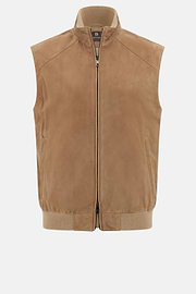 Gilet in Genuine Suede Leather, Beige, hi-res