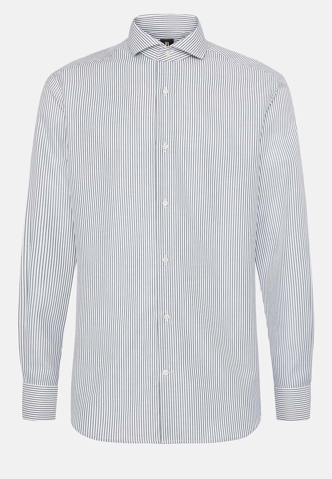 Chemise À Rayures En Sergé De Coton Slim Fit, Vert, hi-res