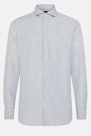 Camicia A Righe In Twill Di Cotone Slim Fit, Verde, hi-res