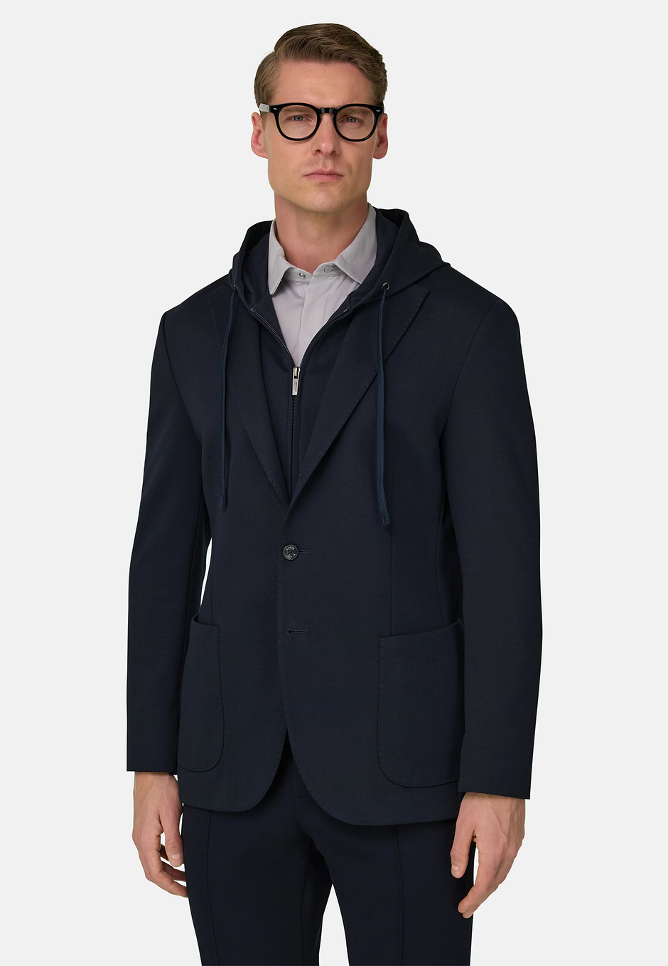 Madison Sweatshirt Jacket in a Stretch Cotton Blend, Navy blue, hi-res