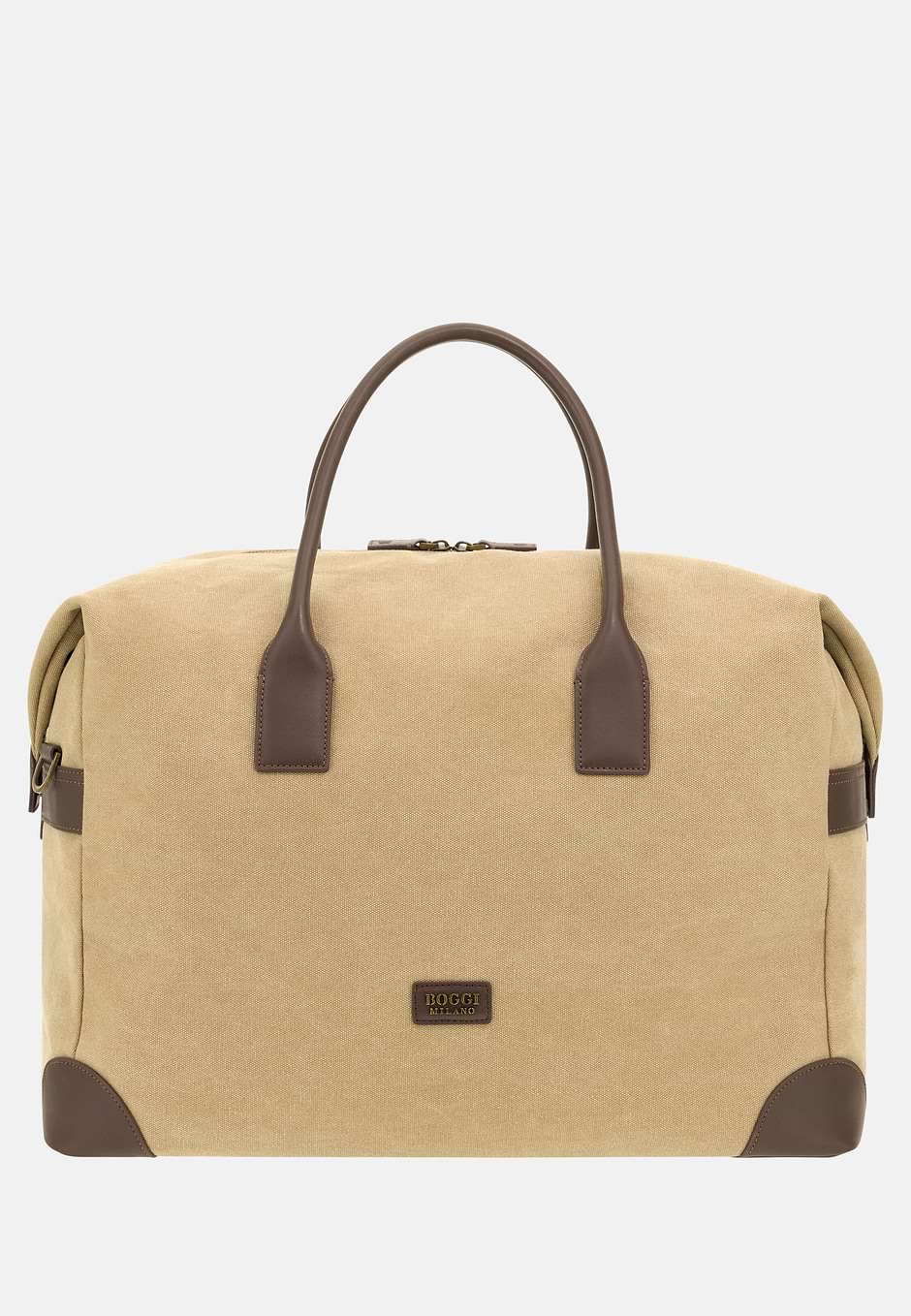 Cotton and Leather Duffle Bag, Beige, hi-res