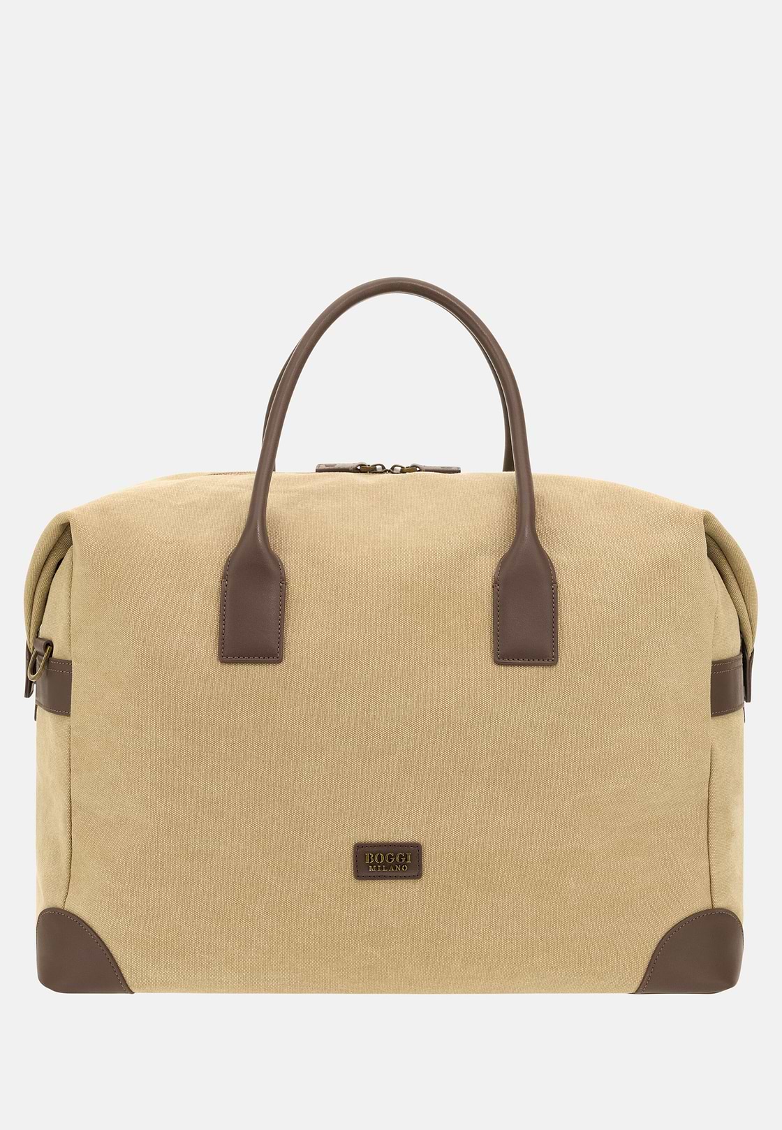 Cotton and Leather Duffle Bag, Beige, hi-res, 1