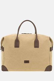 Cotton and Leather Duffle Bag, Beige, thumb, 1