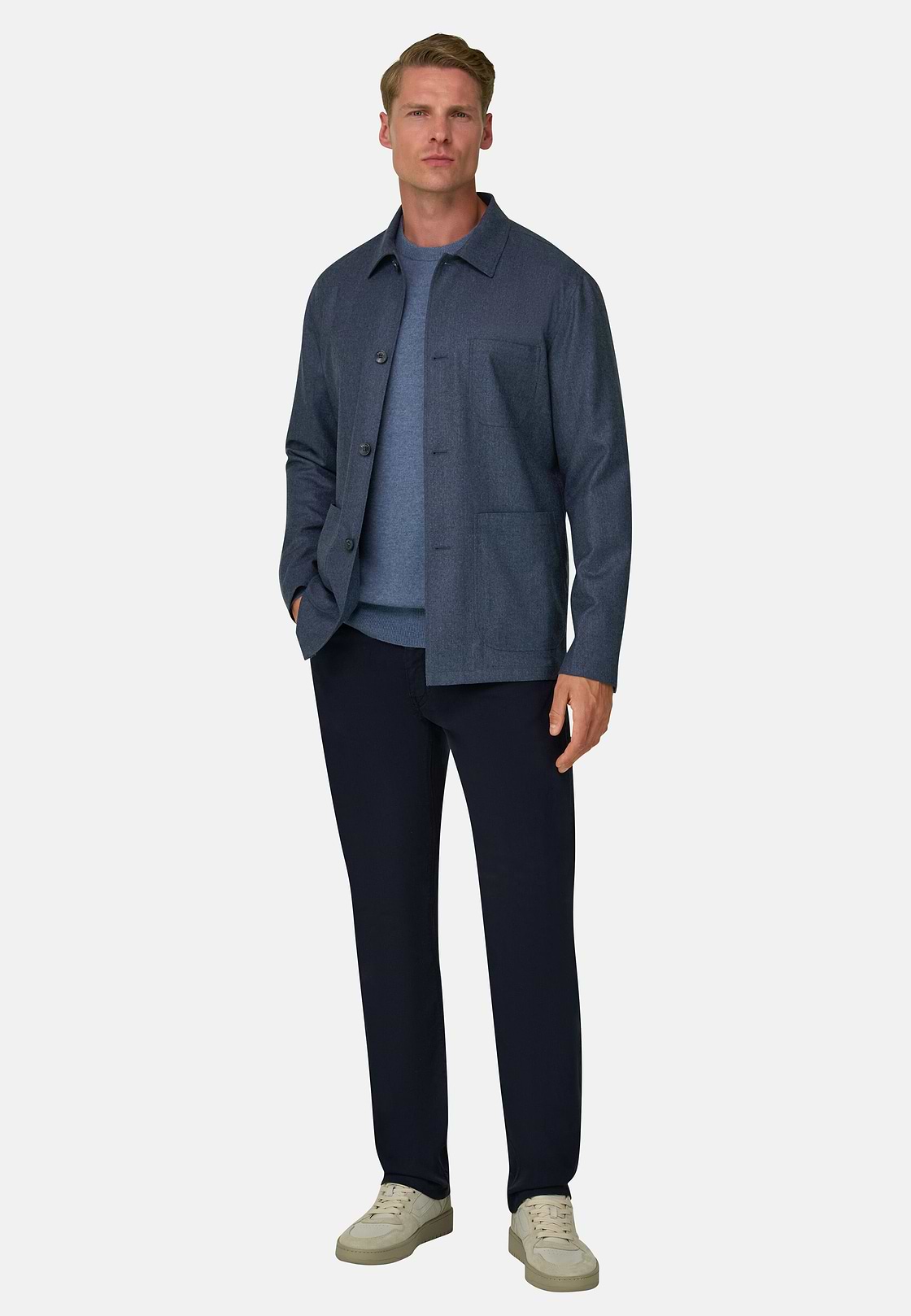 Shacket in Wool Flannel Mélange, Indigo, hi-res, 2