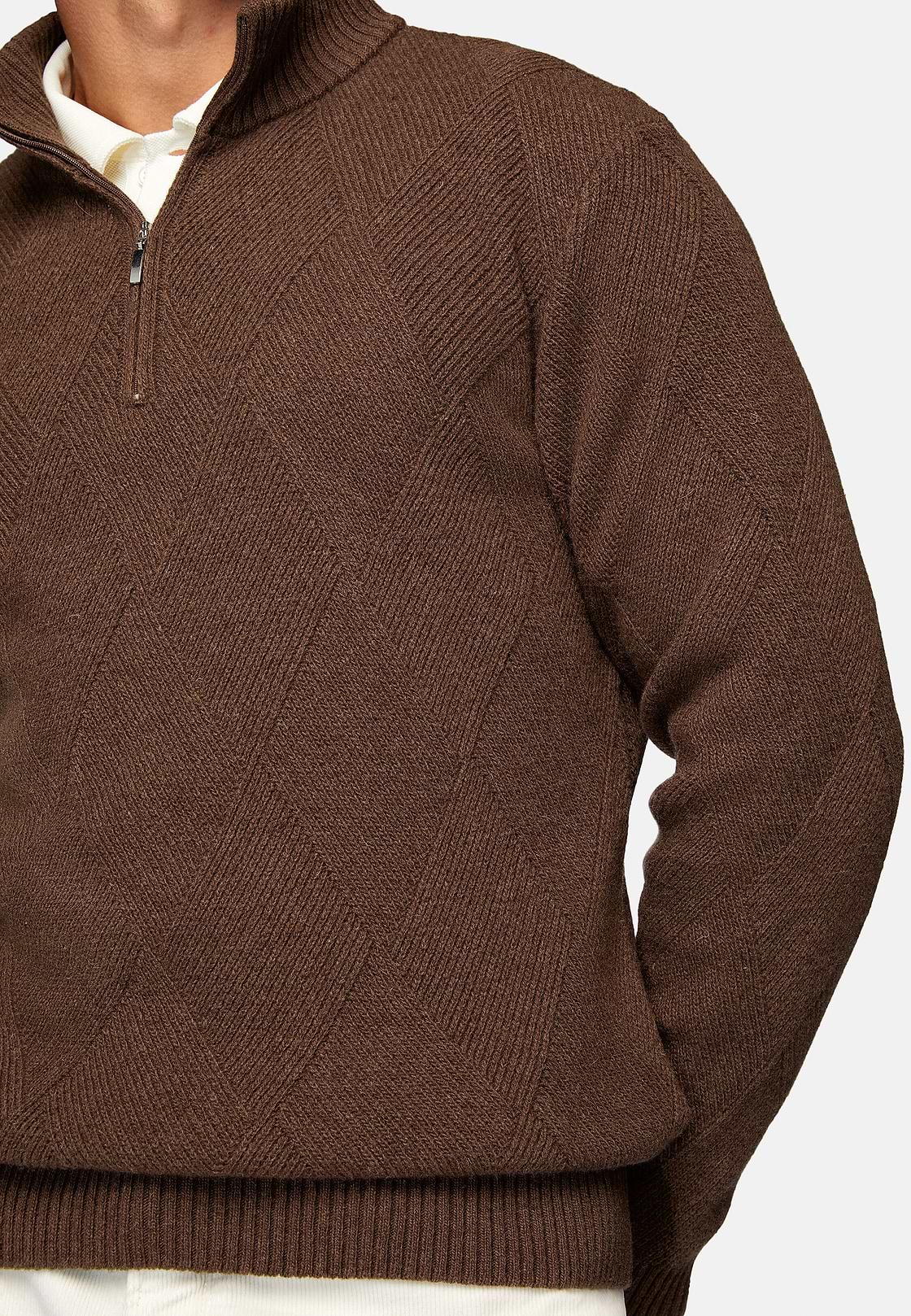 Pull Demi-Zip Noisette En Laine Nylon, Noisette, hi-res