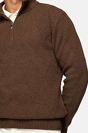 Pull Demi-Zip Noisette En Laine Nylon, Noisette, hi-res