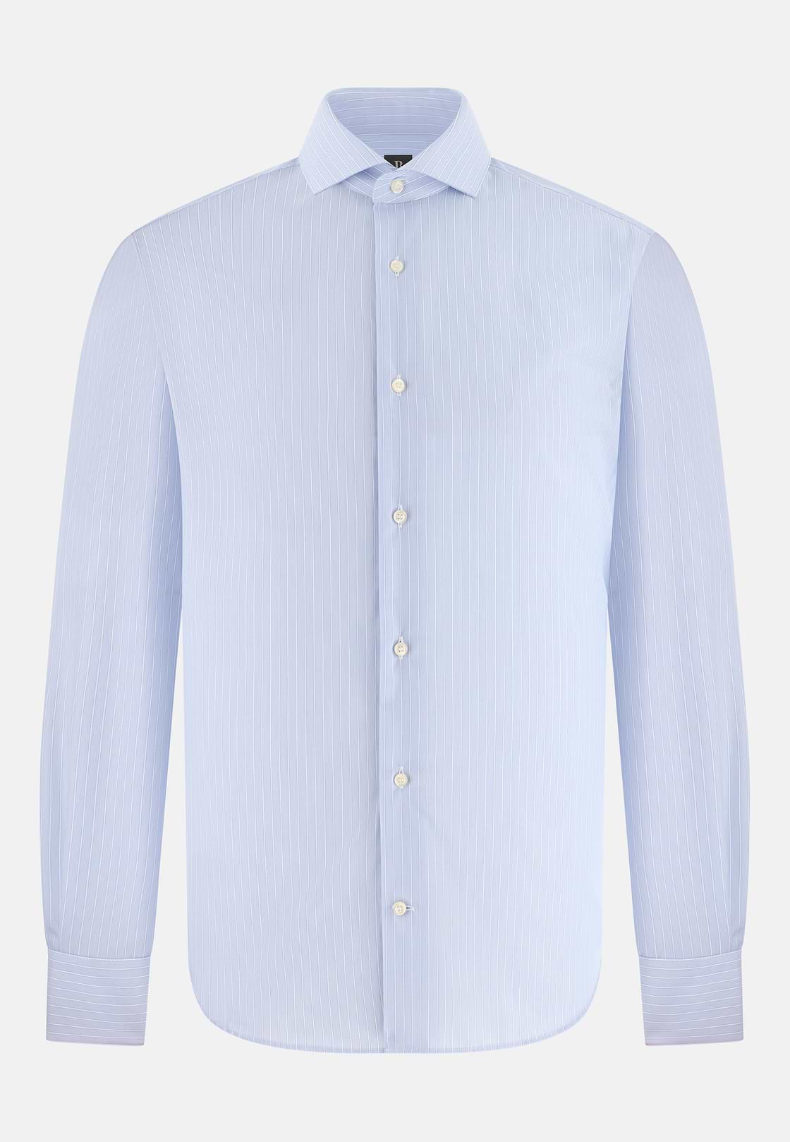 Camicia A Righe In Cotone Slim Fit, Azzurro, hi-res, 6