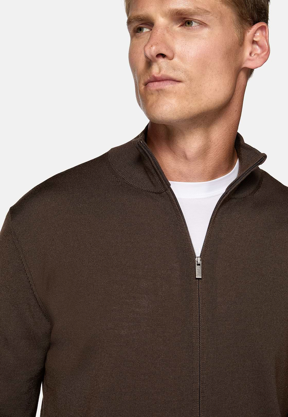 Maglia Full Zip Marrone In Lana Merino, Marrone, hi-res