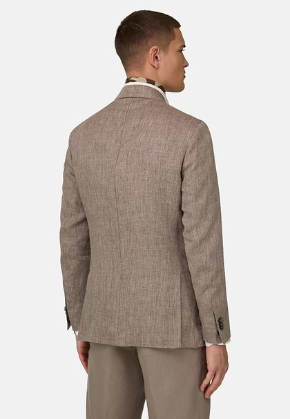Mélange Pure Linen Jacket, Brown, hi-res