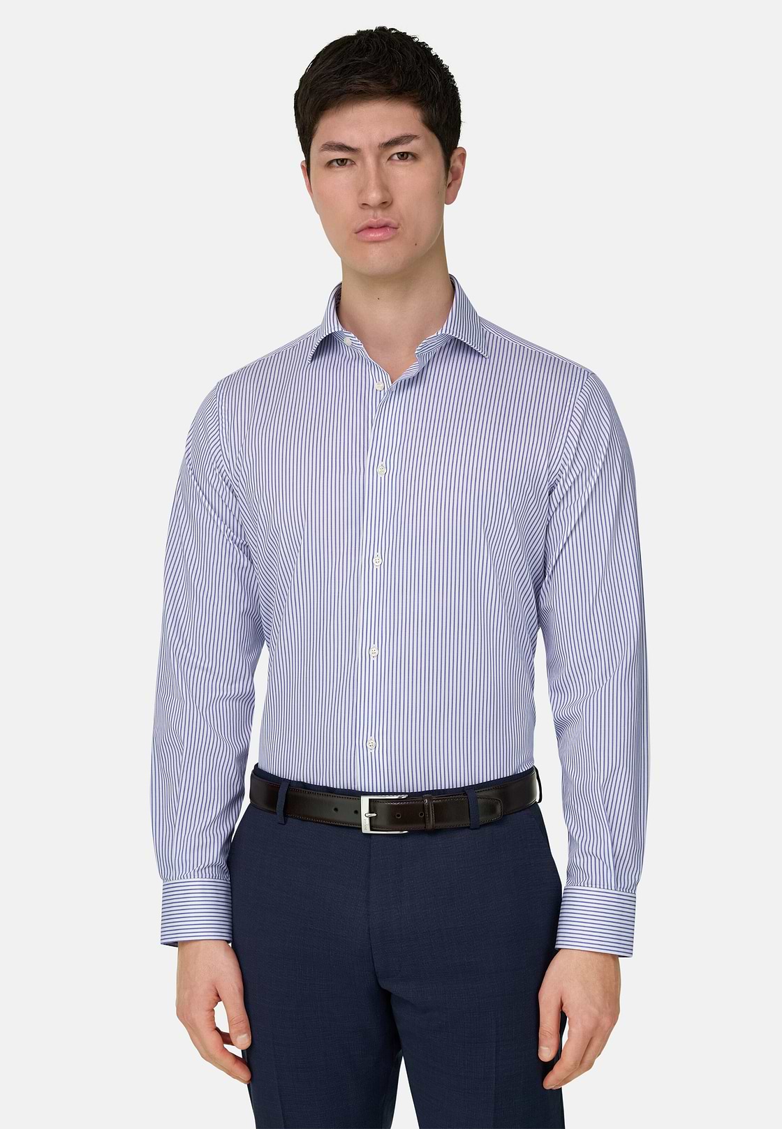 Camicia A Righe In Cotone Regular Fit, Blu, hi-res, 1