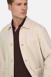 Giacca Camicia Diagonale In Cotone E Lino, Sabbia, thumb, 4