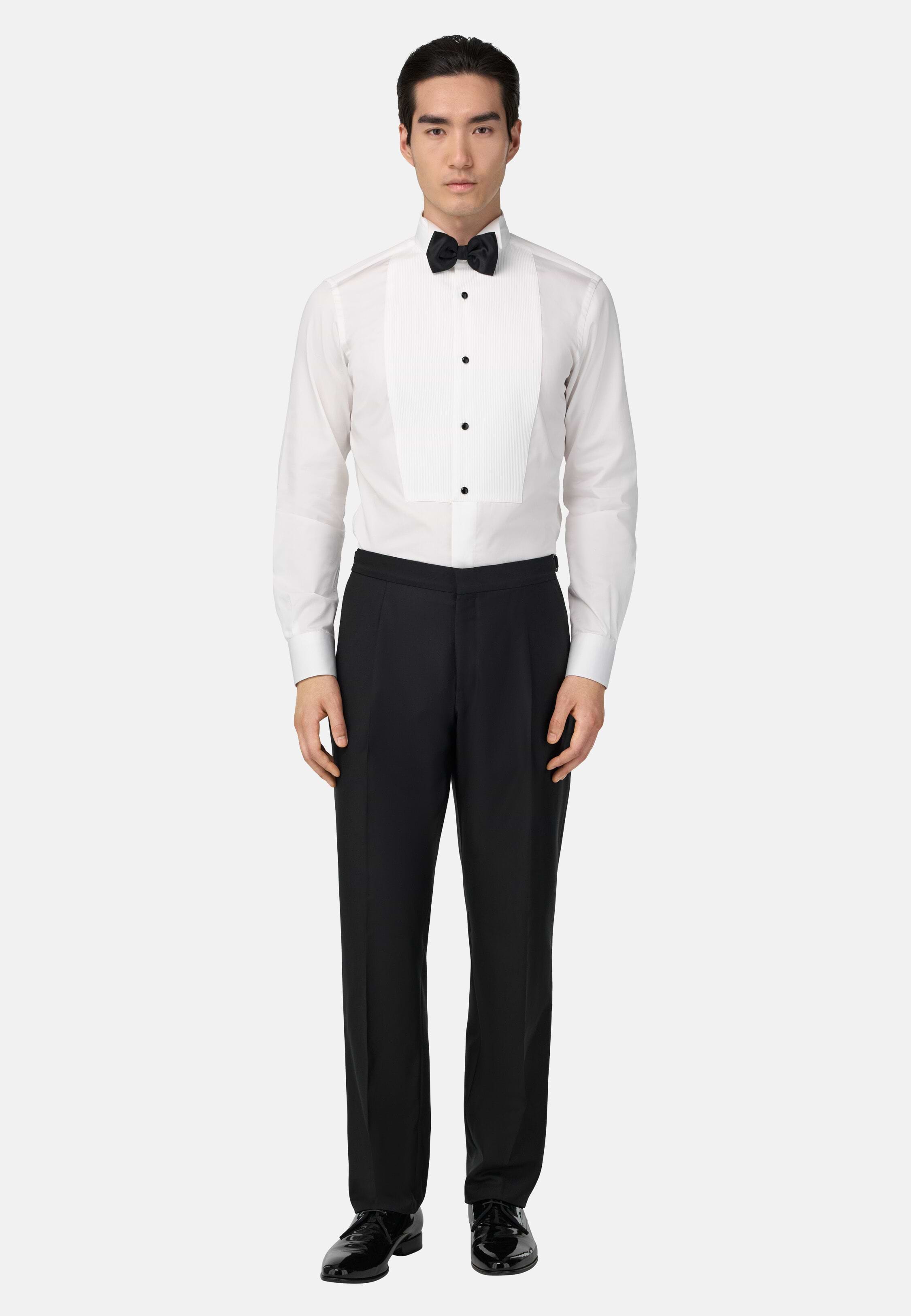 dinner dress pants Boggi Milano, Single-pleat Dinner Suit Trousers In Stretch Wool, Man, Black, Size: 56