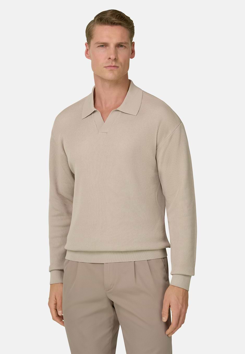 Polo En Maille De Coton Et Soie, Sable, hi-res