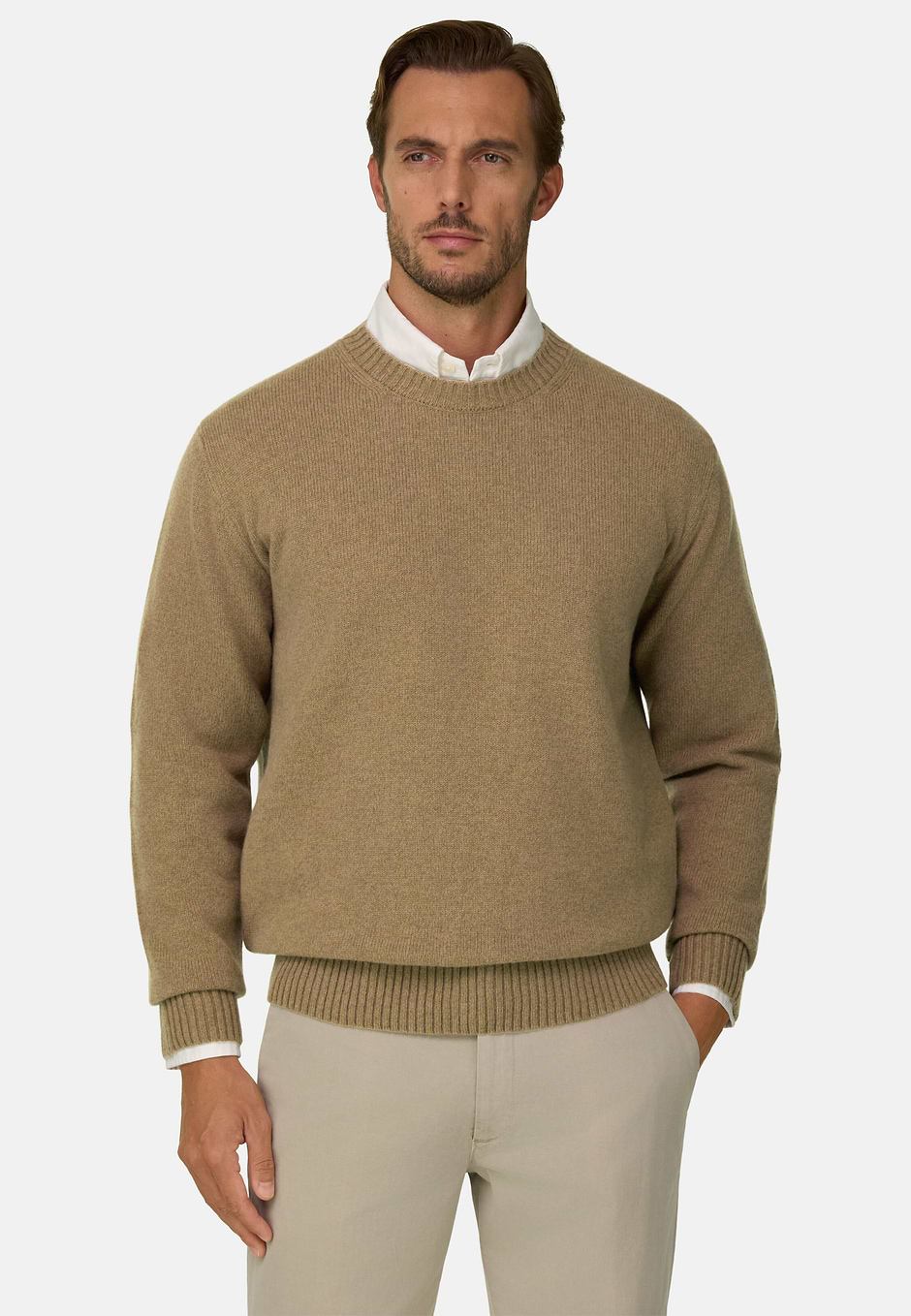 Pull Col Ras du Cou en Laine Mixte, Beige, hi-res