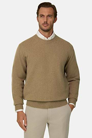 Crew Neck Jumper in Wool Blend, Beige, thumb, 1