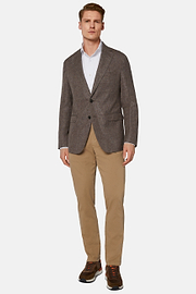 Micro Structured Wool Linen Stretch Blazer, Brown, hi-res