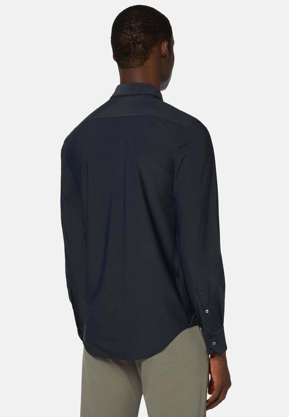Camicia In Nylon Elasticizzato Slim Fit, Navy, hi-res, 3