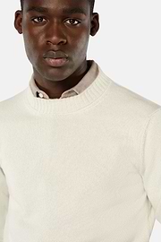 Maglia Girocollo Bianca In Cashmere, Bianco, hi-res
