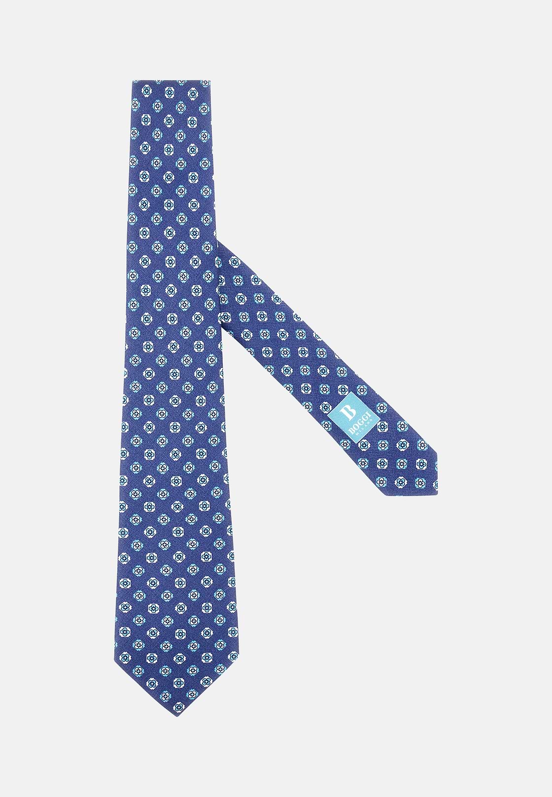 Floral Silk Tie, Blue, hi-res