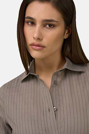 Camicia Gessata in Misto Lino E Cotone, Marrone, thumb, 4