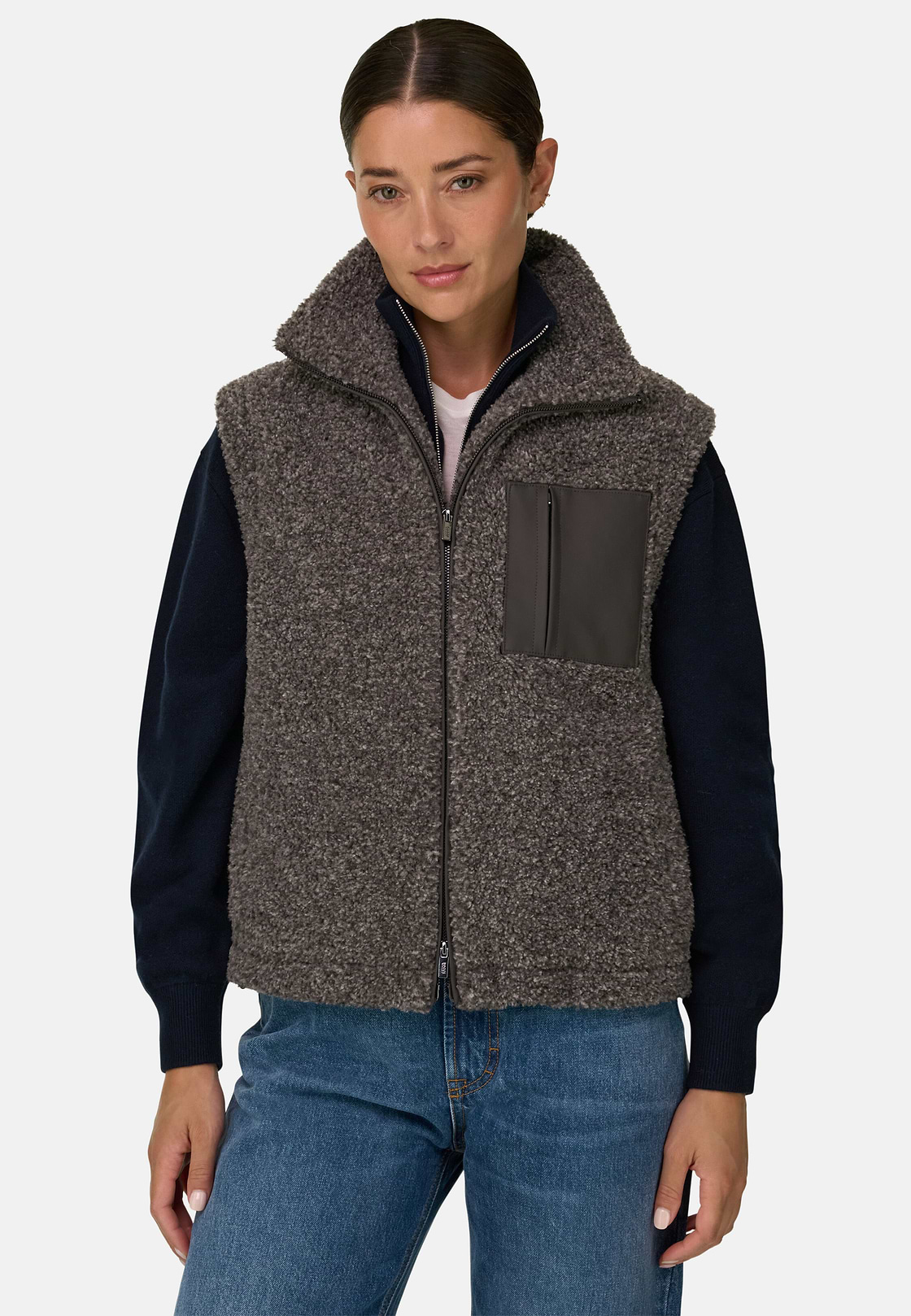 Teddy Full-Zip Gilet, Dark Grey, hi-res, 1