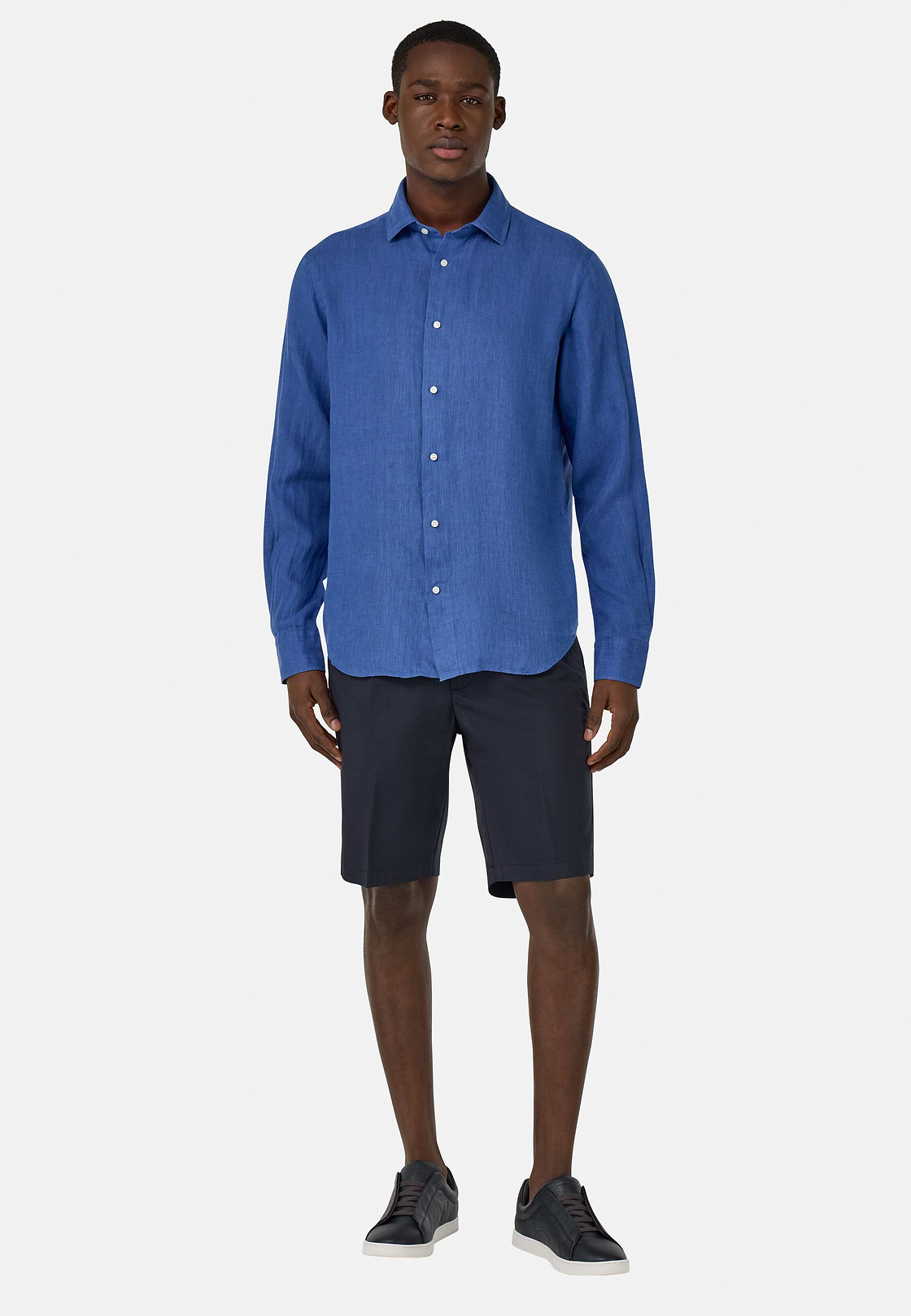 Stretch Cotton Bermuda Shorts, Navy blue, hi-res